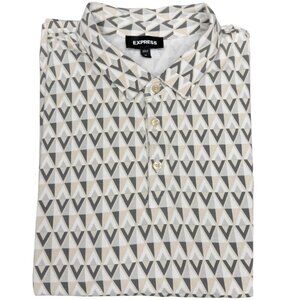 EUC Men's EXPRESS Geometric Print Polo Shirt‎ Short Sleeve- Size XL